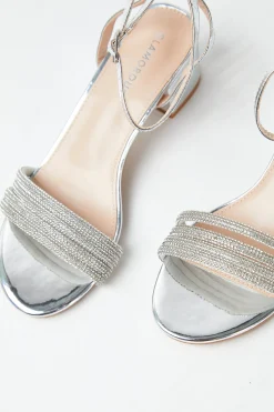 Glamorous Prom|Special Extras|Silver Low Block Heel Sandals -