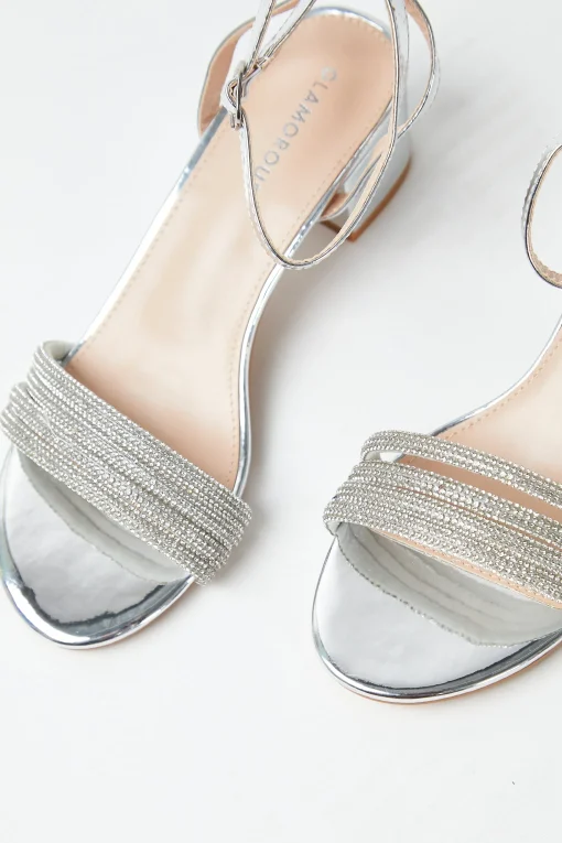 Glamorous Prom|Special Extras|Silver Low Block Heel Sandals -