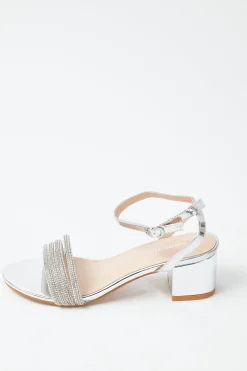 Glamorous Prom|Special Extras|Silver Low Block Heel Sandals -