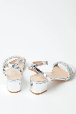 Glamorous Prom|Special Extras|Silver Low Block Heel Sandals -