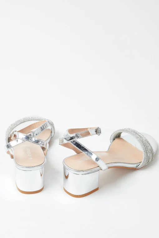 Glamorous Prom|Special Extras|Silver Low Block Heel Sandals -