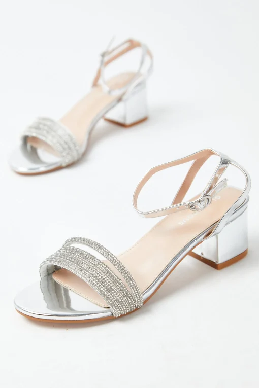 Glamorous Prom|Special Extras|Silver Low Block Heel Sandals -
