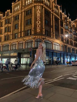 Glamorous Prom|Go To Partywear|Silver Sequin Fringe Cross Back Midi Dress -