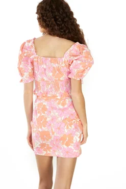 Glamorous Best Dressed Guest|Sixties Floral Puff Shoulder Ruched Crop Top -