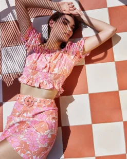 Glamorous Best Dressed Guest|Mini Skirts|Sixties Floral Belted Mini Skirt -