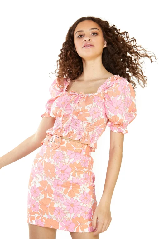 Glamorous Best Dressed Guest|Mini Skirts|Sixties Floral Belted Mini Skirt -