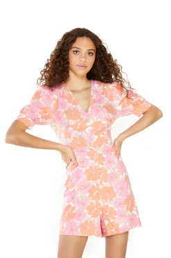 Glamorous Playsuits|Sixties Floral V-Neck Playsuit -