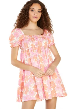 Glamorous Mini Dresses|Mini Dresses|Sixties Floral Puff Shoulder Shift Mini Dress -