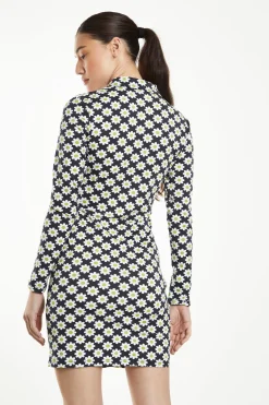 Glamorous Day Dresses|Sixties Flower Jersey Long Sleeve Bodycon Dress with Collar -