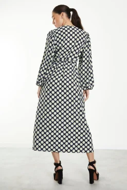 Glamorous Day Dresses|Wrap Dressses|Sixties Flower Long Sleeve Wrap Midi Dress -