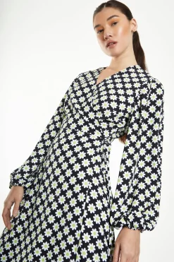 Glamorous Day Dresses|Wrap Dressses|Sixties Flower Long Sleeve Wrap Midi Dress -