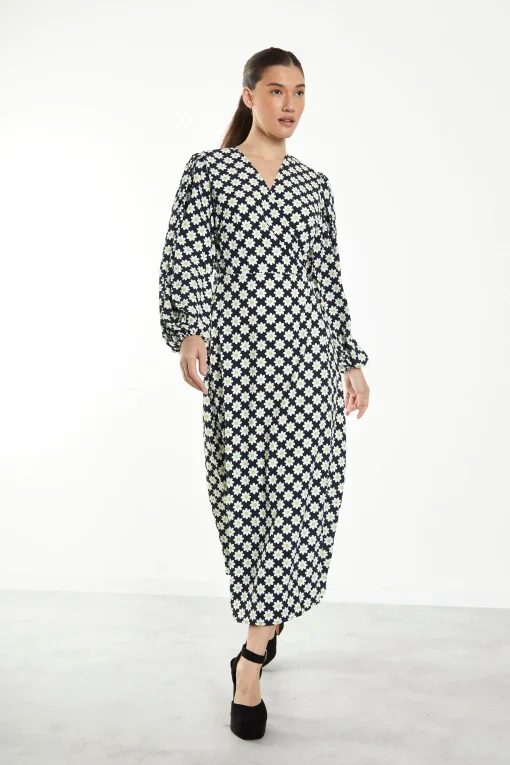 Glamorous Day Dresses|Wrap Dressses|Sixties Flower Long Sleeve Wrap Midi Dress -
