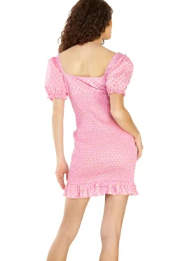 Glamorous Mini Dresses|Mini Dresses|Sixties Geo Ditsy Puff Shoulder Frill Hem Mini Dress -