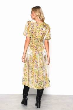 Glamorous Midi & Midaxi Dresses|Midi & Midaxi Dresses|Smudgy Floral Belted Midi Dress with Statement Collar and Sl -