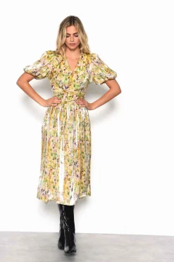 Glamorous Midi & Midaxi Dresses|Midi & Midaxi Dresses|Smudgy Floral Belted Midi Dress with Statement Collar and Sl -