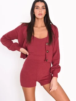 Glamorous Cardigans|Soft Burgundy Knit Button Front Cardigan -