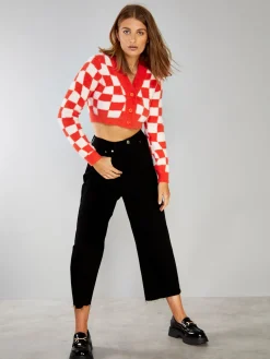 Glamorous Cardigans|Spicy Orange Pale Pink Pattern Knit Cropped Cardigan -