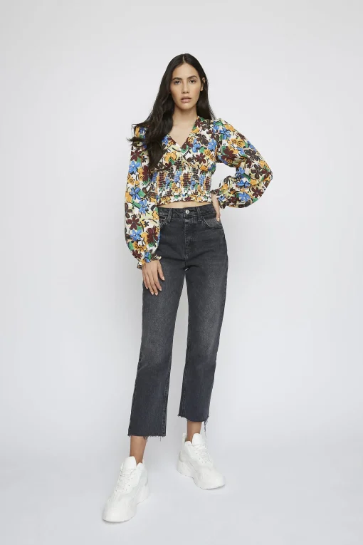 Glamorous Blouses & Shirts|Spring Floral V- Neck Long Sleeve Elasticated Blouse -