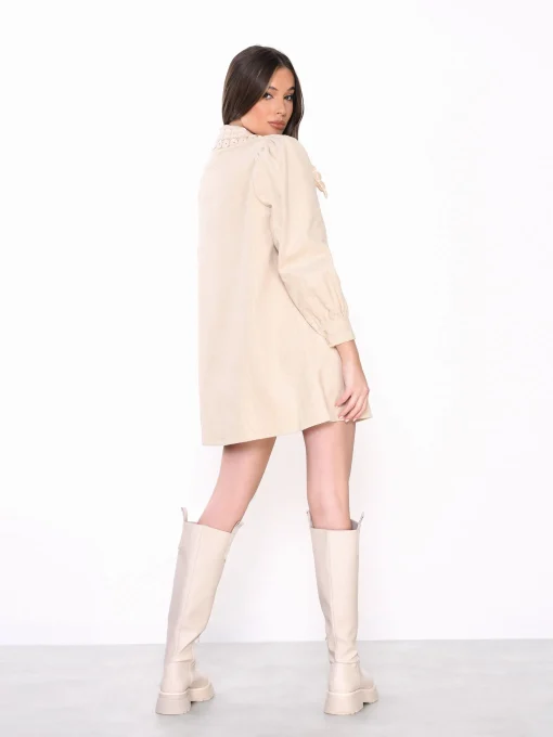 Glamorous Day Dresses|Mini Dresses|Stone Corduroy Collar Button Front Mini Dress -