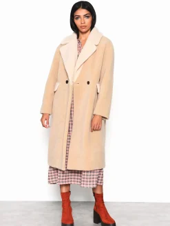 Glamorous Faux Fur & Leather|Longline Coats|Stone Cream Fur Longline Coat -