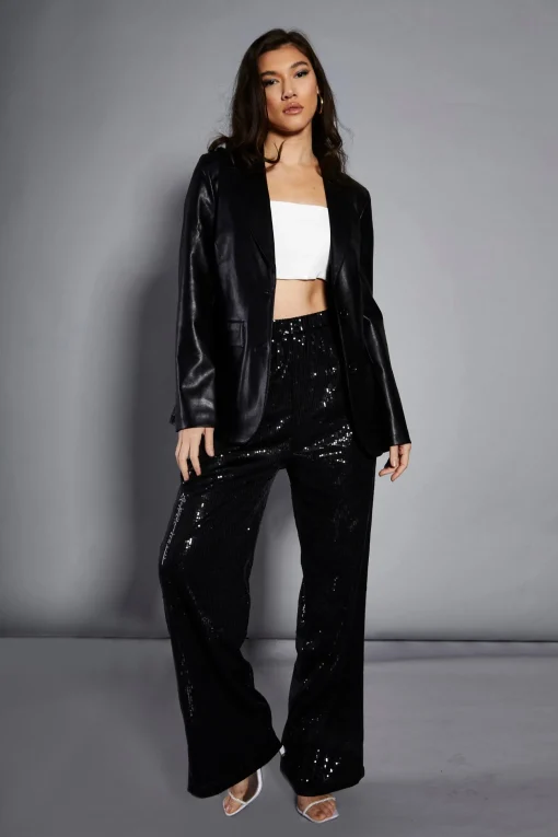 Glamorous Go To Partywear|Glamorous Studio|Studio Black PU Blazer Jacket -