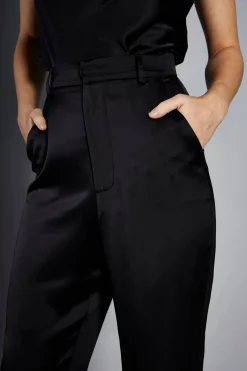 Glamorous Go To Partywear|Glamorous Studio|Studio Black Satin Cropped Straight Leg Trousers -