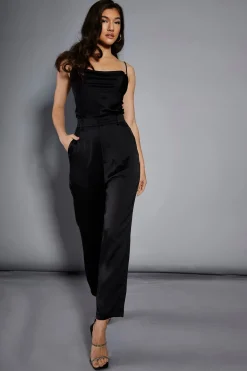 Glamorous Go To Partywear|Glamorous Studio|Studio Black Satin Cropped Straight Leg Trousers -