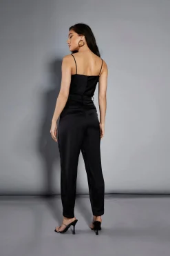 Glamorous Go To Partywear|Glamorous Studio|Studio Black Satin Cropped Straight Leg Trousers -