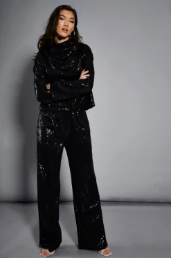 Glamorous Go To Partywear|Glamorous Studio|Studio Black Sequin Trousers -