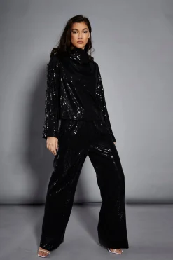Glamorous Go To Partywear|Glamorous Studio|Studio Black Sequin Trousers -