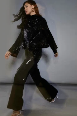 Glamorous Go To Partywear|Glamorous Studio|Studio Black Sequin Trousers -