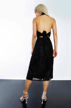 Glamorous Go To Partywear|Glamorous Studio|Studio Black textured Chiffon Midi Skirt with Side Split -