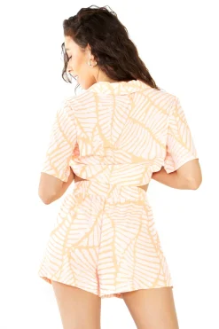 Glamorous Co-ords|Woven Shorts|Studio Coral Pink Palm High Waisted A-line Shorts -