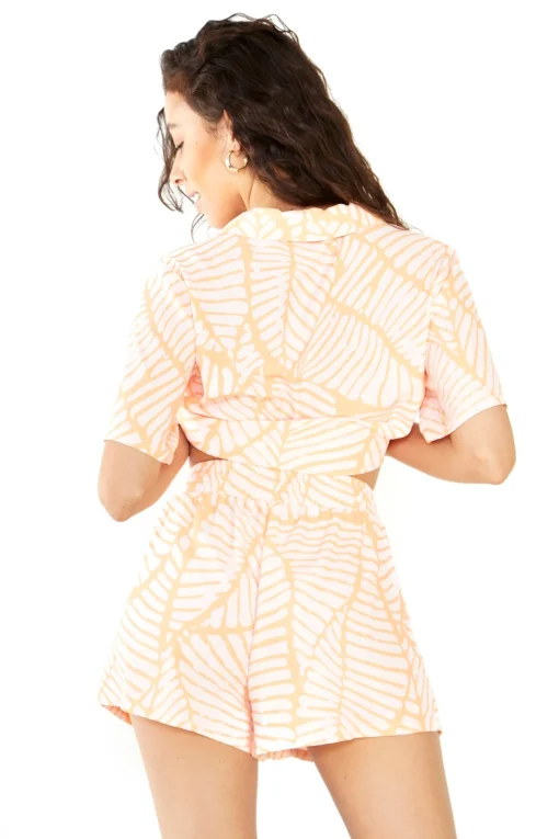 Glamorous Co-ords|Woven Shorts|Studio Coral Pink Palm High Waisted A-line Shorts -