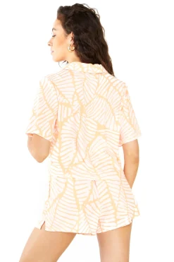 Glamorous Chic Escapes|Co-ords|Studio Coral Pink Palm Open Collar Shirt -