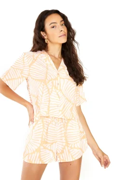 Glamorous Chic Escapes|Co-ords|Studio Coral Pink Palm Open Collar Shirt -