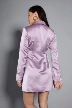 Glamorous Go To Partywear|Party Dresses|Studio Lavender Satin Mini Wrap Dress with Collar -