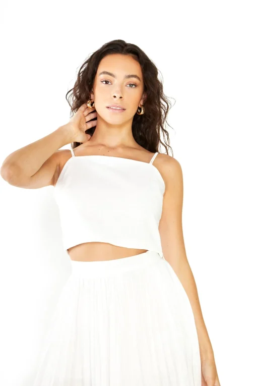 Glamorous Go To Partywear|Crops, Corsets & Bodysuits|Studio White Cotton Double Strap Crop Top -