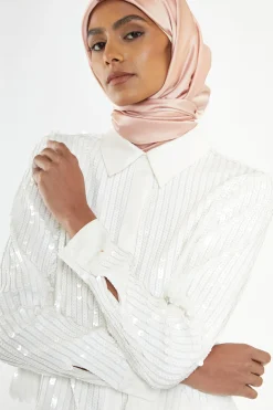 Glamorous Going Out Tops|Go To Partywear|Studio White Linear Sequin Shirt -