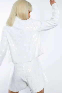 Glamorous Go To Partywear|Glamorous Studio|Studio White Linear Sequin Shorts -