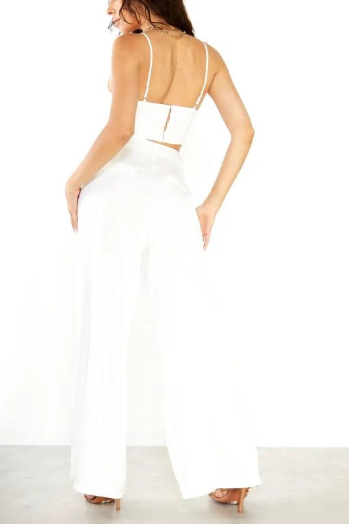 Glamorous Best Dressed Guest|Go To Partywear|Studio White Satin Wide-Leg Trousers -