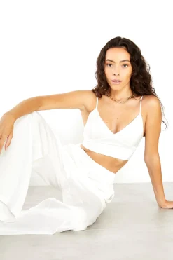 Glamorous Best Dressed Guest|Go To Partywear|Studio White Satin Wide-Leg Trousers -