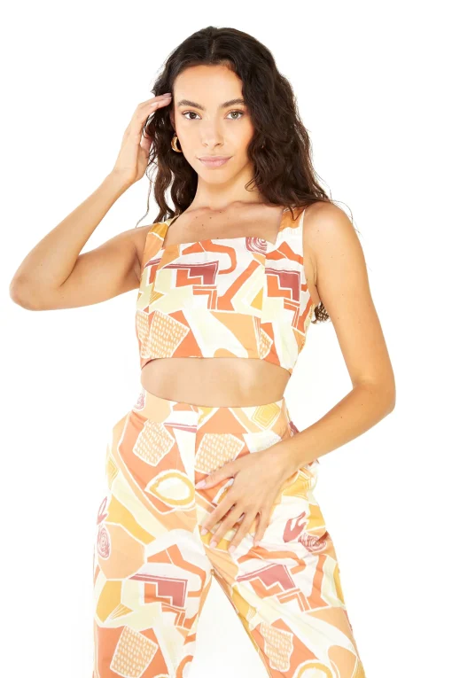 Glamorous Chic Escapes|Crops, Corsets & Bodysuits|Sun washed Abstract Crop Top -