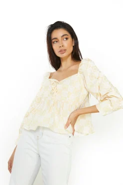 Glamorous Blouses & Shirts|Sunflower Check Sweetheart Peplum Blouse. -