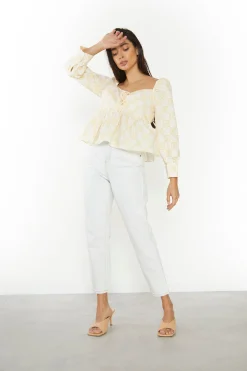 Glamorous Blouses & Shirts|Sunflower Check Sweetheart Peplum Blouse. -