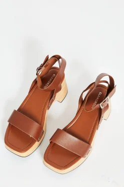 Glamorous Chic Escapes|Heels|Tan Open Toe Block Heel Sandals -
