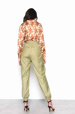Glamorous Blouses & Shirts|Tan Yellow Floral Long Sleeve Button Down Shirt -