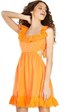 Glamorous Mini Dresses|Mini Dresses|Tangerine Ruffle Open Back Tie Mini Dress -