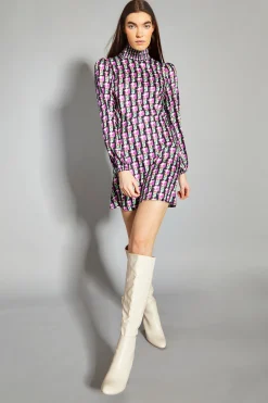 Glamorous Day Dresses|Mini Dresses|Tulip Multi Geo Print High Neck Mini Dress -