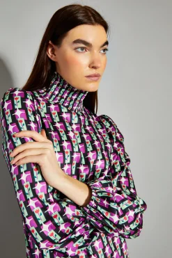 Glamorous Day Dresses|Mini Dresses|Tulip Multi Geo Print High Neck Mini Dress -